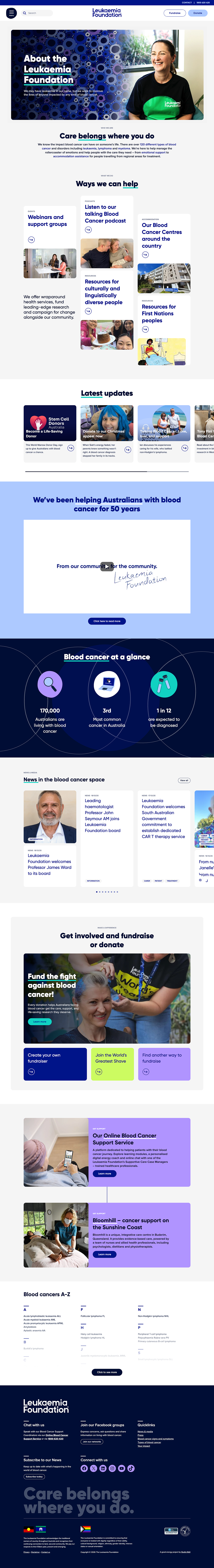 Screenshot of the Leukaemia Foundation website home page.