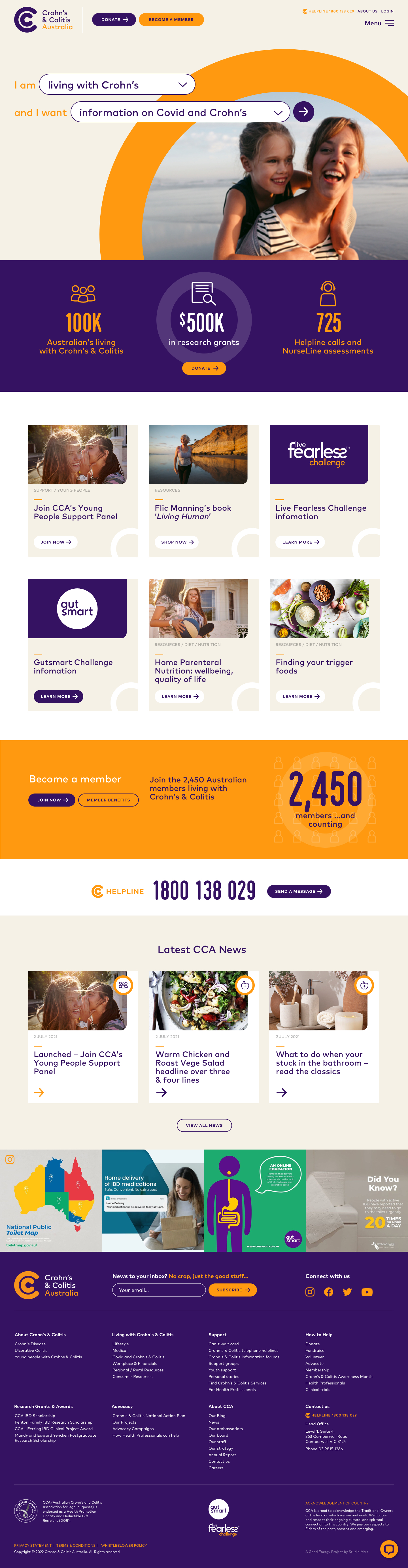 Crohn’s & Colitis Australia website home page.
