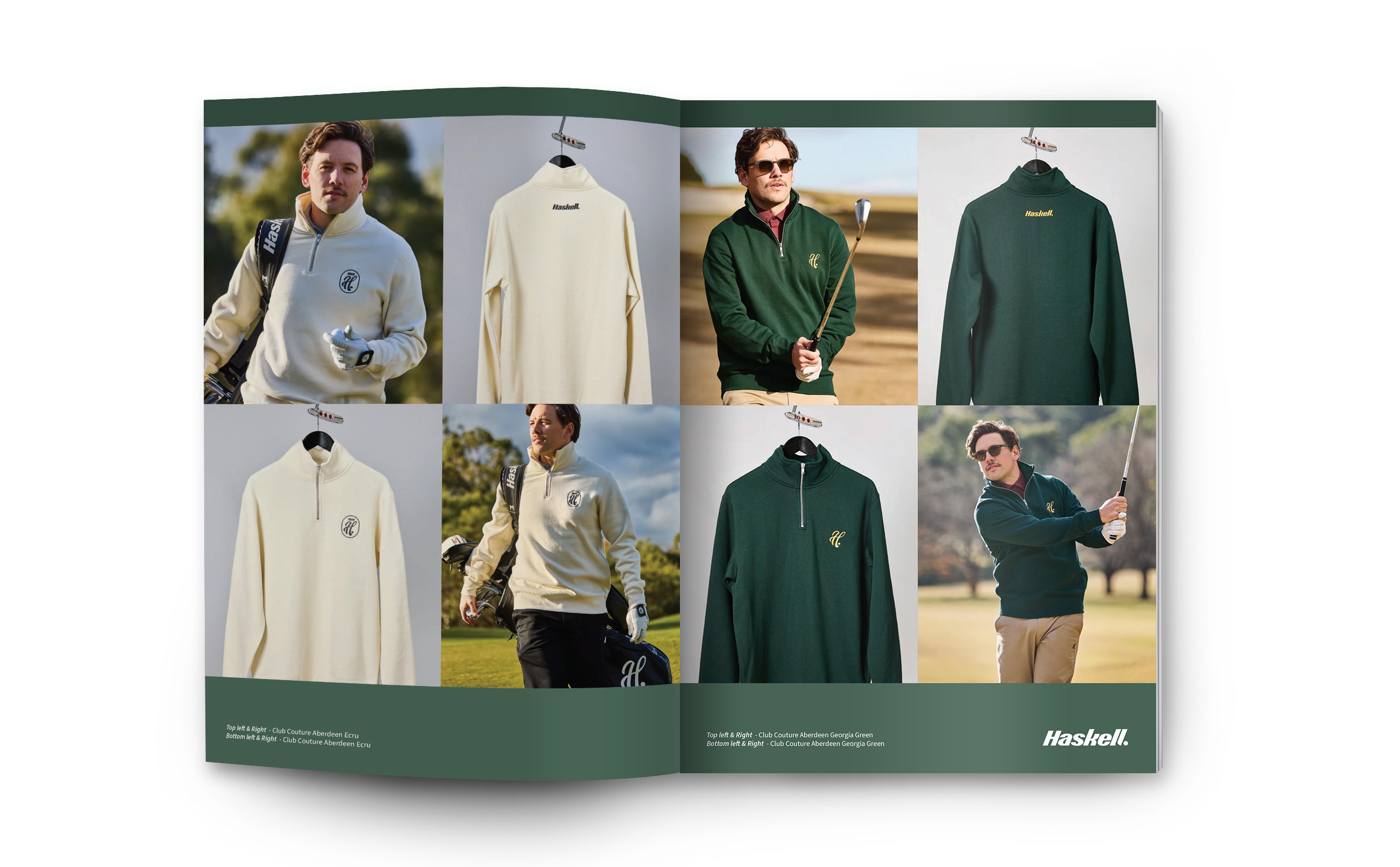 Spread of an open magazine showing Haskell couture clothing.