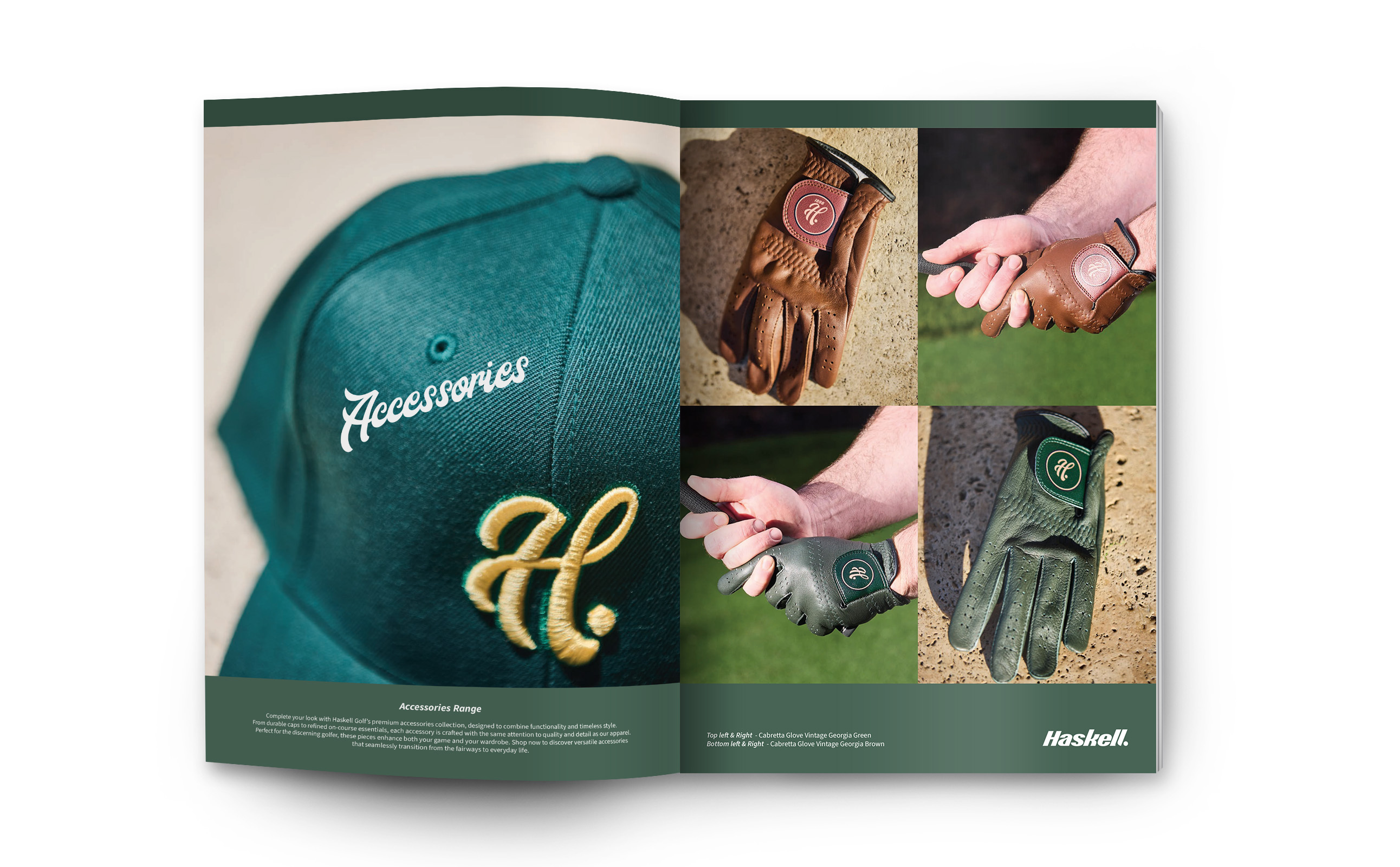 Spread of an open magazine showing Haskell accessories.