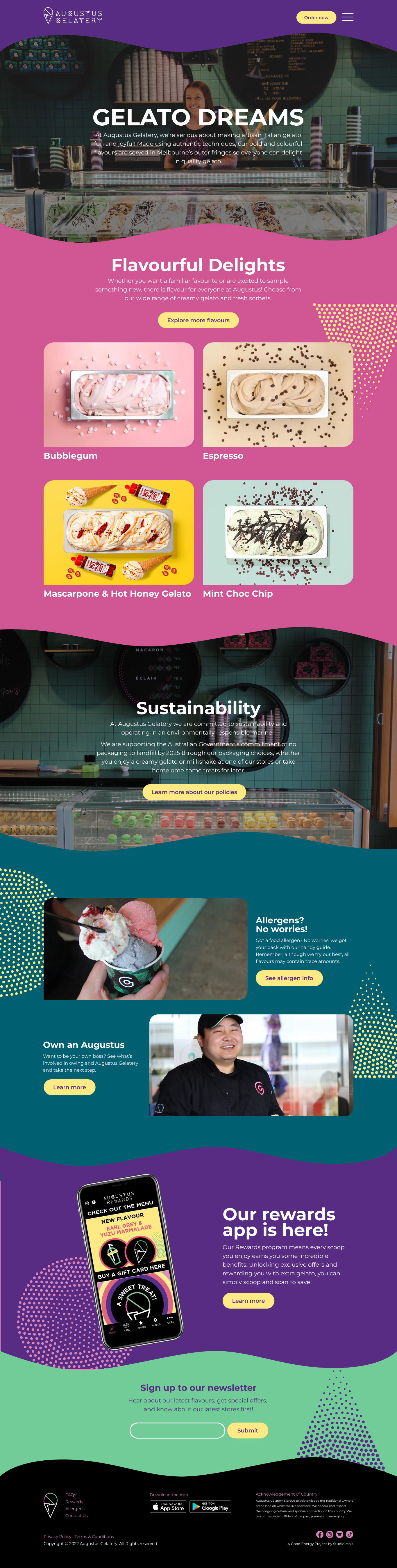 Screenshot of Augustus Gelatery website home page.