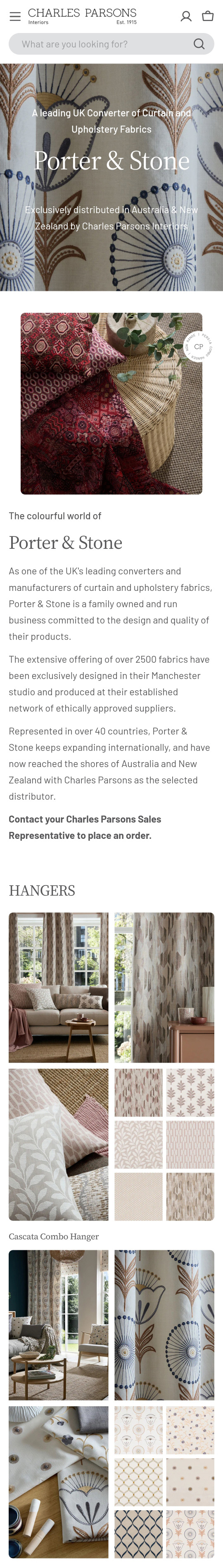 Screenshot of Charles Parsons 'Porter & Stone' page, mobile layout.