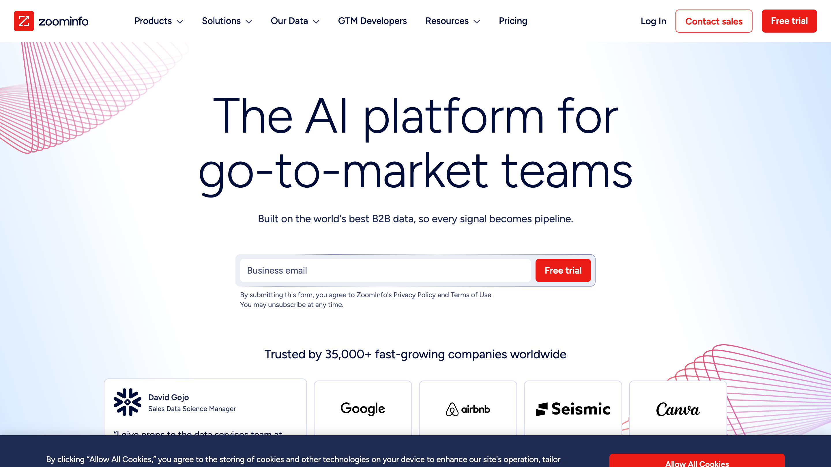 ZoomInfo homepage