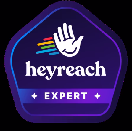 heyreach badge that says heyreach expert