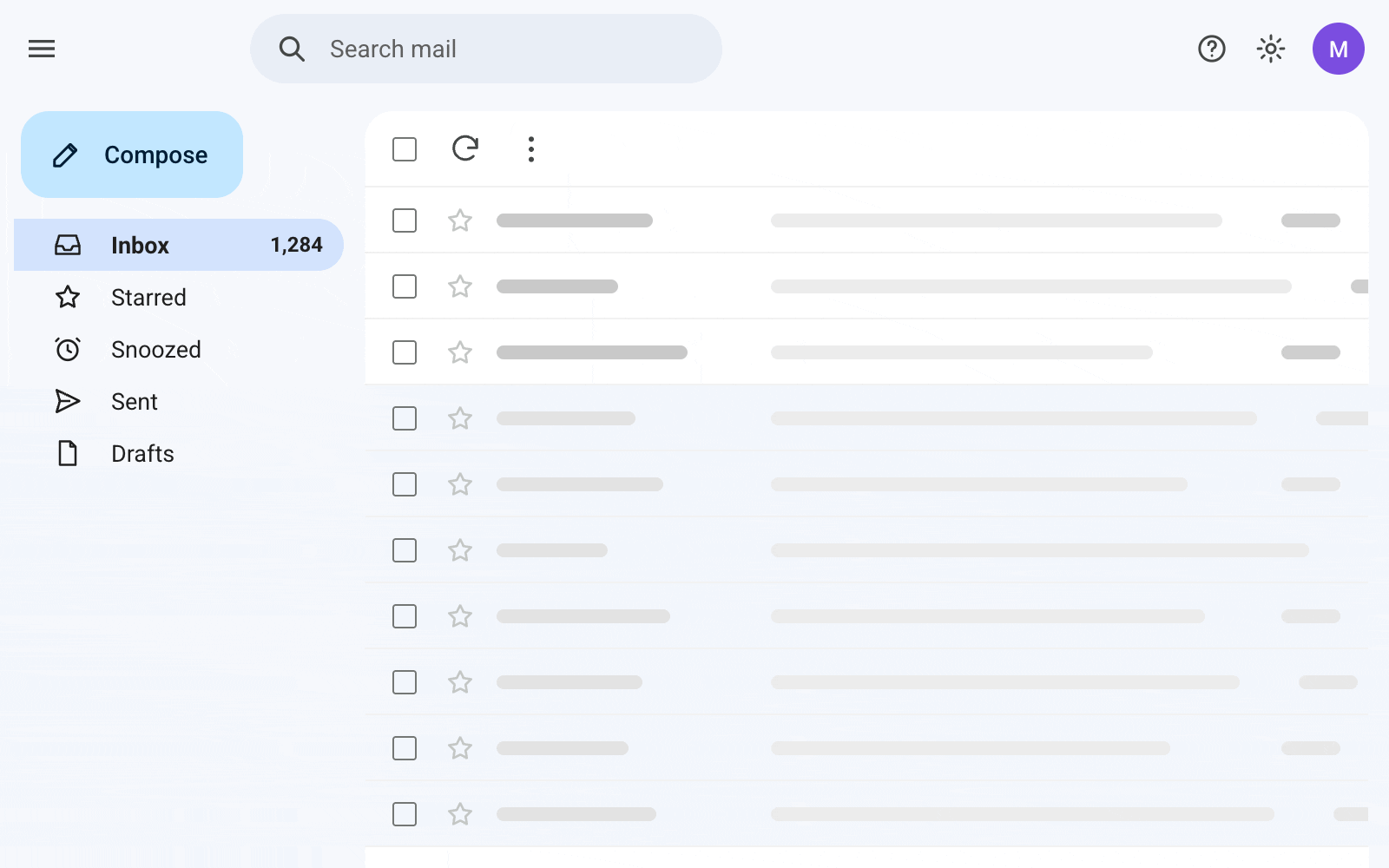 Gmail compose window: Mark writes the page-1 email to Derek, the first name and search term fill in from the list, then the email is sent