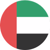 Circle featuring the flag of the United Arab Emirates with vertical red stripe and horizontal green, white, and black stripes.