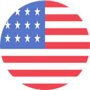 Circular icon of the United States flag with red and white stripes and white stars on a blue field.
