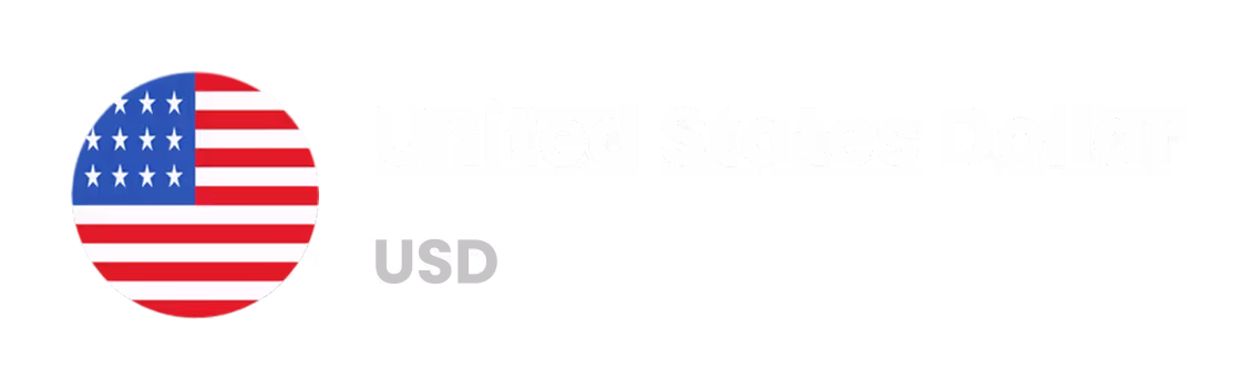 Circle containing the United States flag next to text reading United States Dollar and currency code USD.