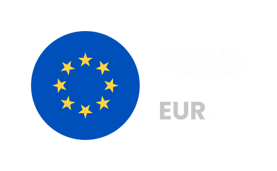 European Union flag with yellow stars circle and text 'Euro EUR'.