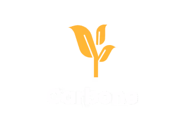 Orange stylized plant with three leaves above the word 'Carbone' in white text.