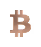 3D bronze Bitcoin symbol on black background.