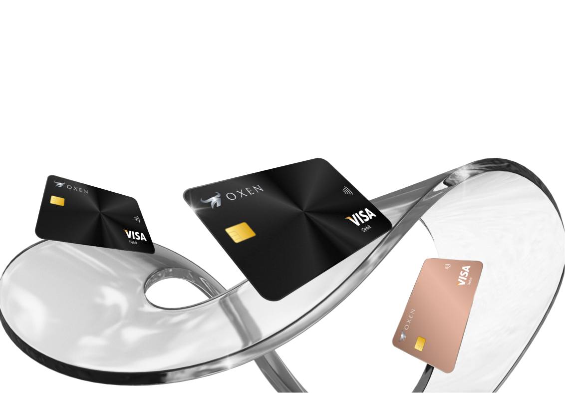 Three black Visa credit cards floating above a transparent, twisting loop on a blue-green gradient background.