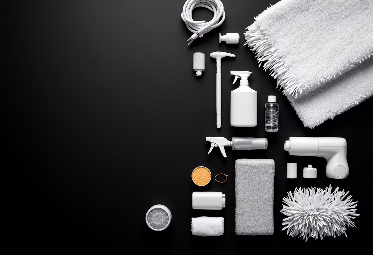 [background image] image of cleaning supplies on a countertop (for a cleaning service)