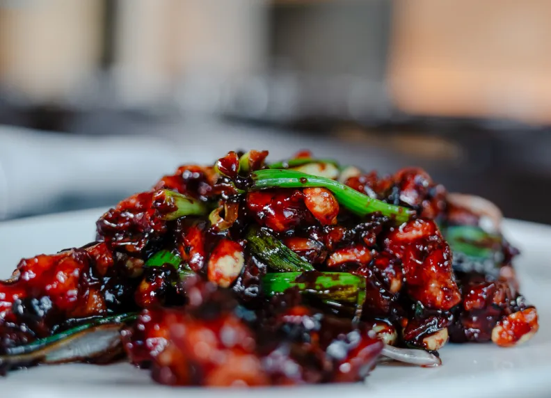 Asian fusion dishes and sushi menu items