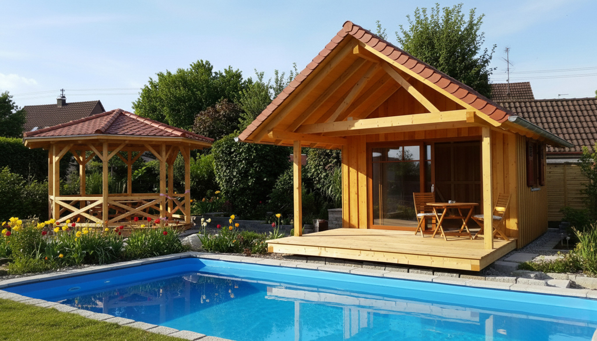 Gartenhaus-Anlage mit Pavillon und Pool