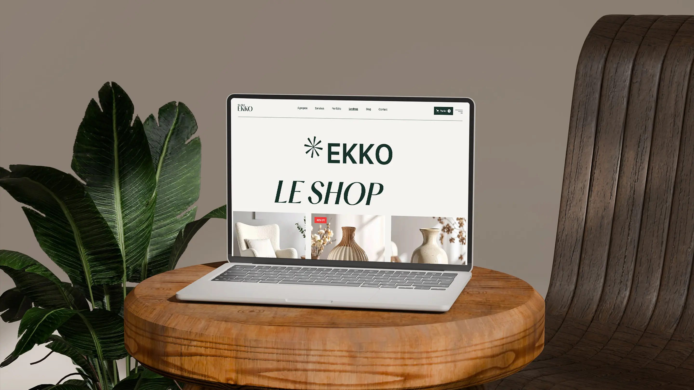 Mockup avec le webdesign du site internet d'Ekko | Studio - page Le Shop