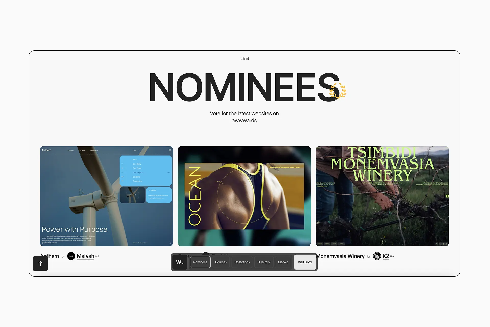 Capture d'écran du site Awwwards - Nominees