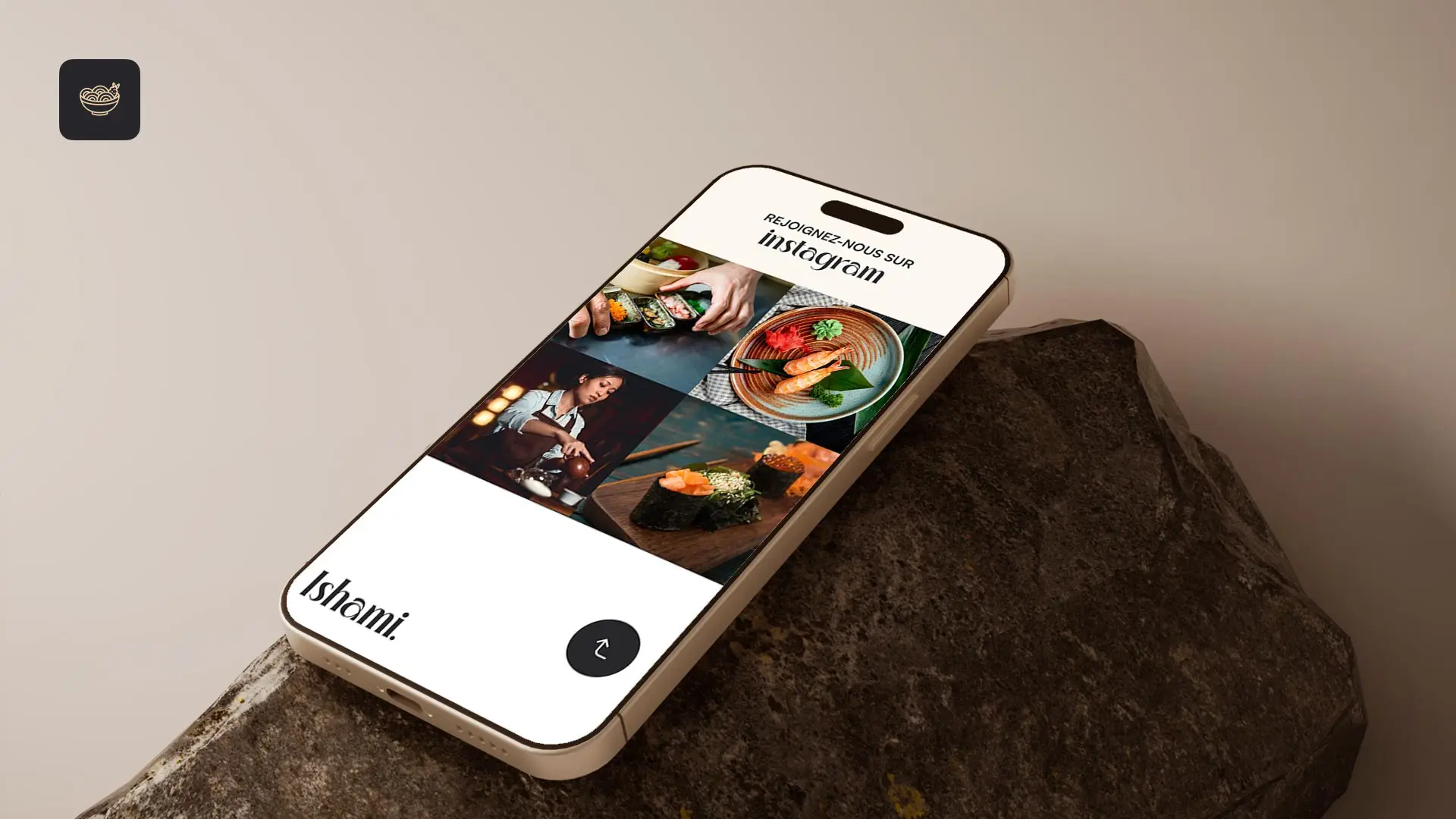 Mockup smarphone présentant le site internet du restaurant Ishami