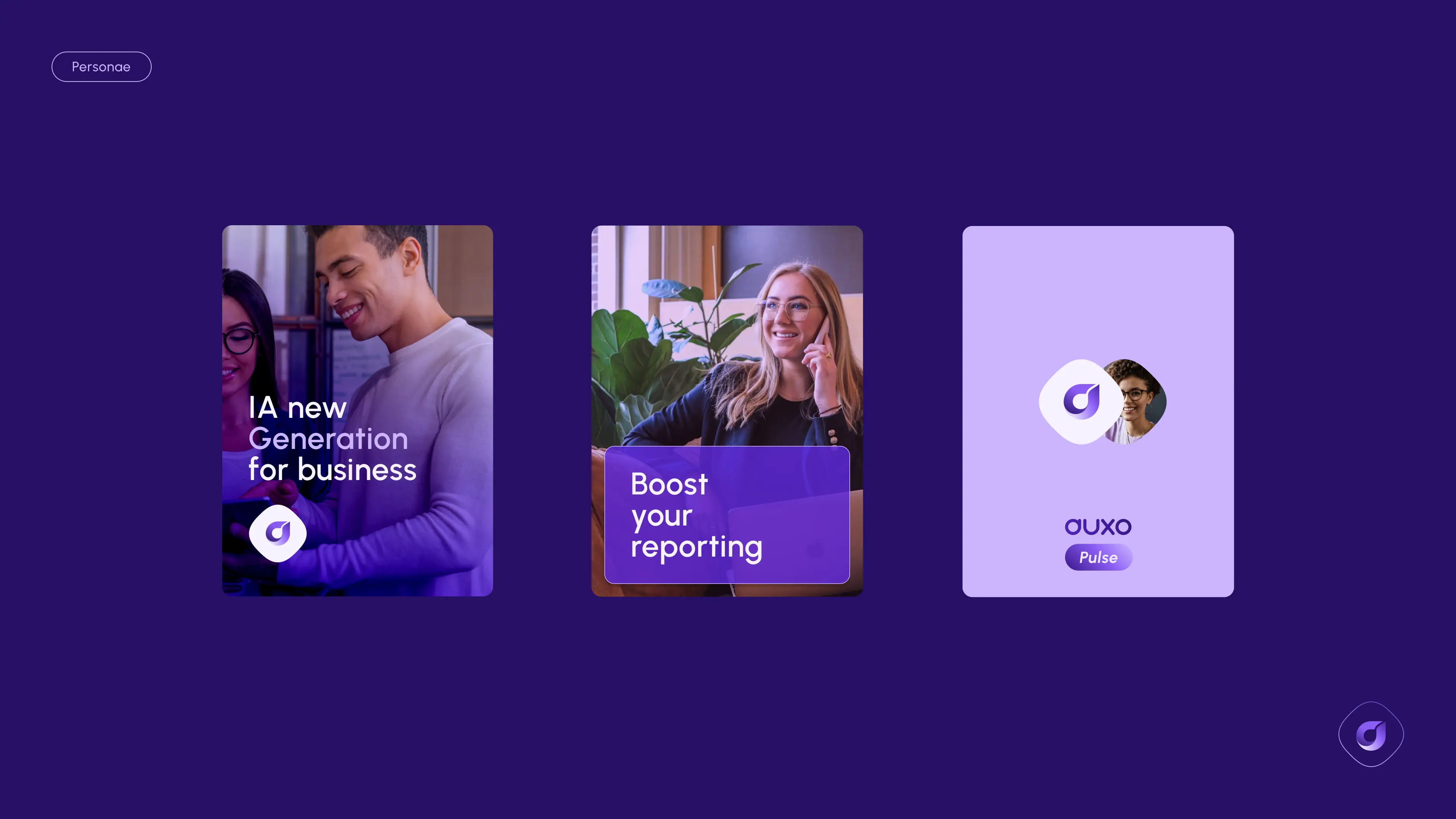 Moodboard présentant les personae d'AuxoPulse, dans le cadre du développement du branding de la marque.