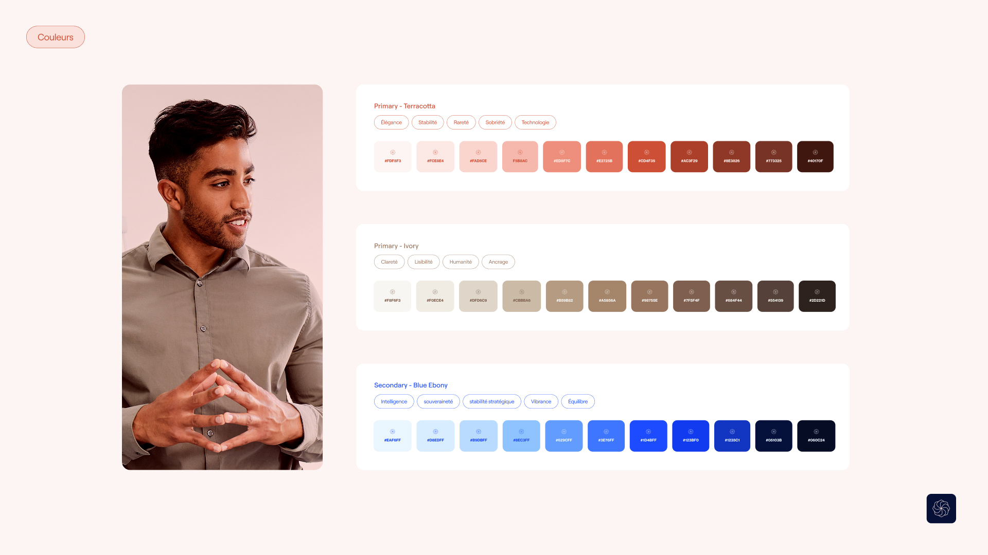 Palette chromatique du brand book Auxo