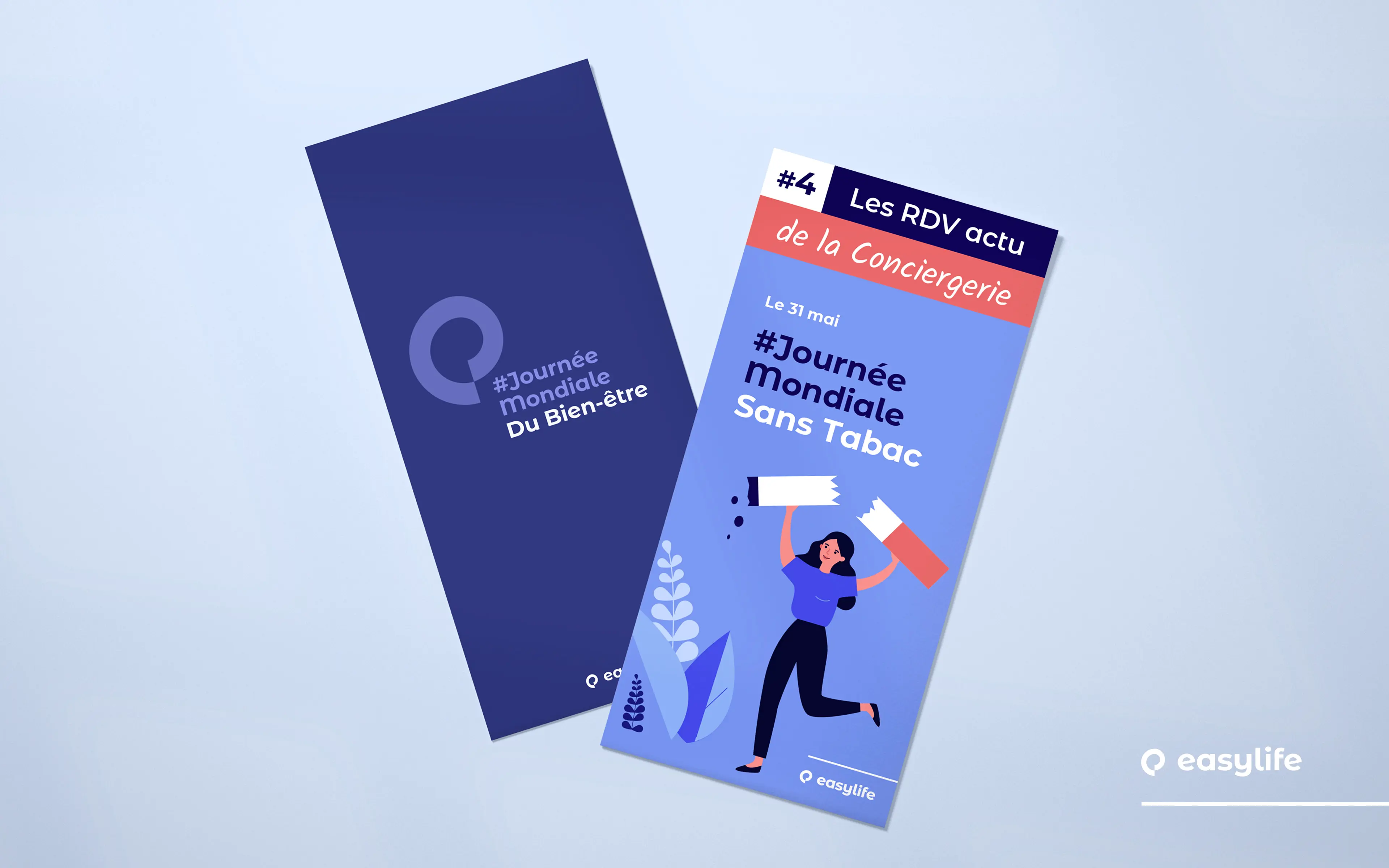 Flyer 4 pages des Actus de la conciergie - Design et maquettage de la Collection RSE - Journée sans tabac