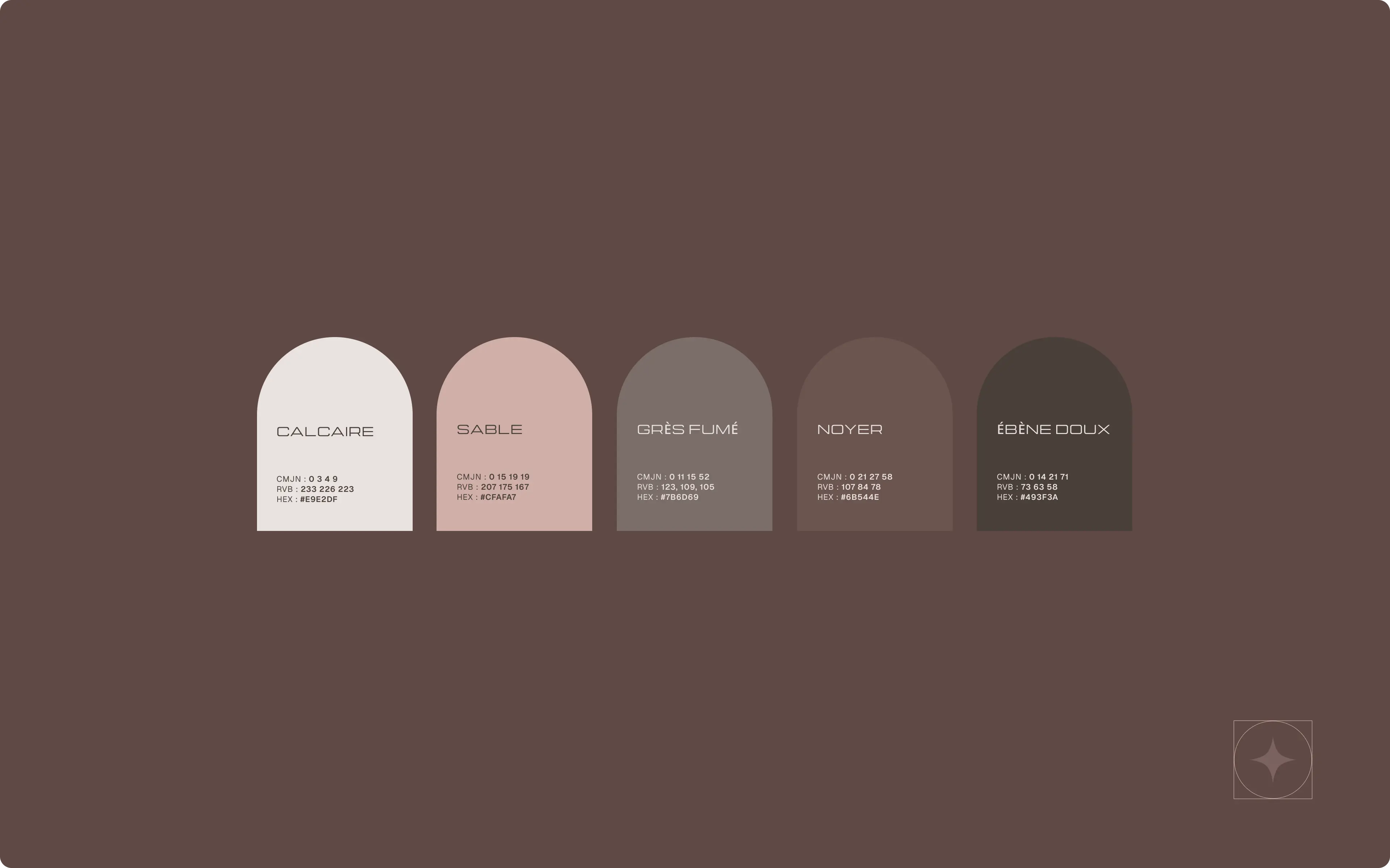 Palette de couleurs développée pour une identité de marque d'architecture d'intérieur