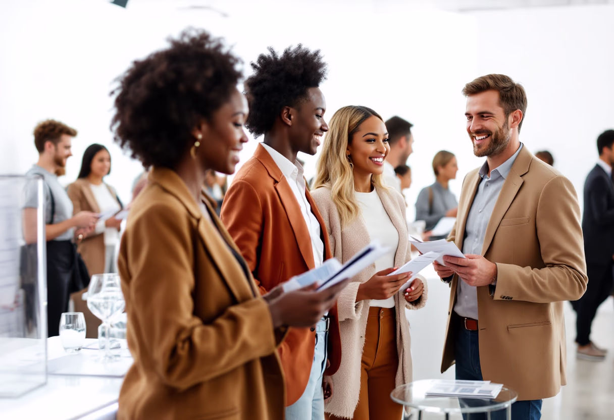 image of fundraising event (for a humanitarian aid nonprofit) - event participants engaging with charity booths