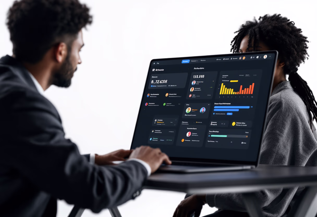 [interface] image of employee interacting with hr software (for a hr tech)