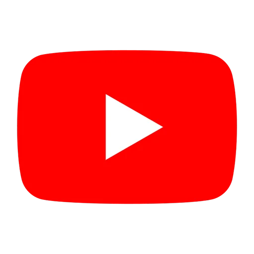 YouTube logo featuring a white play button on a red rounded rectangle.