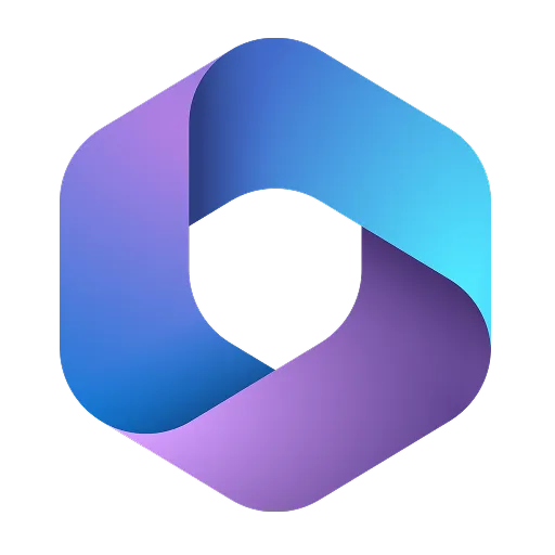 Three-dimensional abstract hexagon shape with gradient colors transitioning from blue to purple.