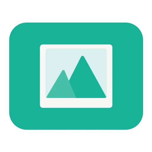 Icon of two green mountains inside a white frame on a teal background.