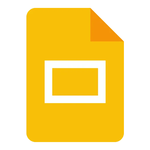 Icon of a yellow digital document with a white rectangle symbolizing a slide, representing a presentation file.