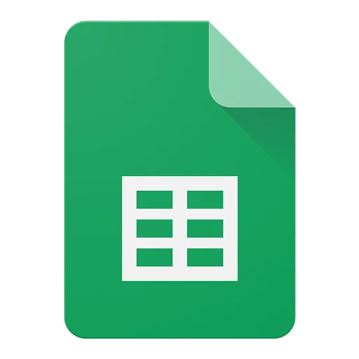 Green document icon with a white grid symbol, representing Google Sheets.