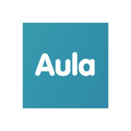 Aula logo in white text on teal square background.