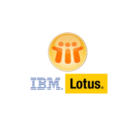 IBM Lotus logo featuring three stylized orange figures inside a yellow circle above the IBM and Lotus text.