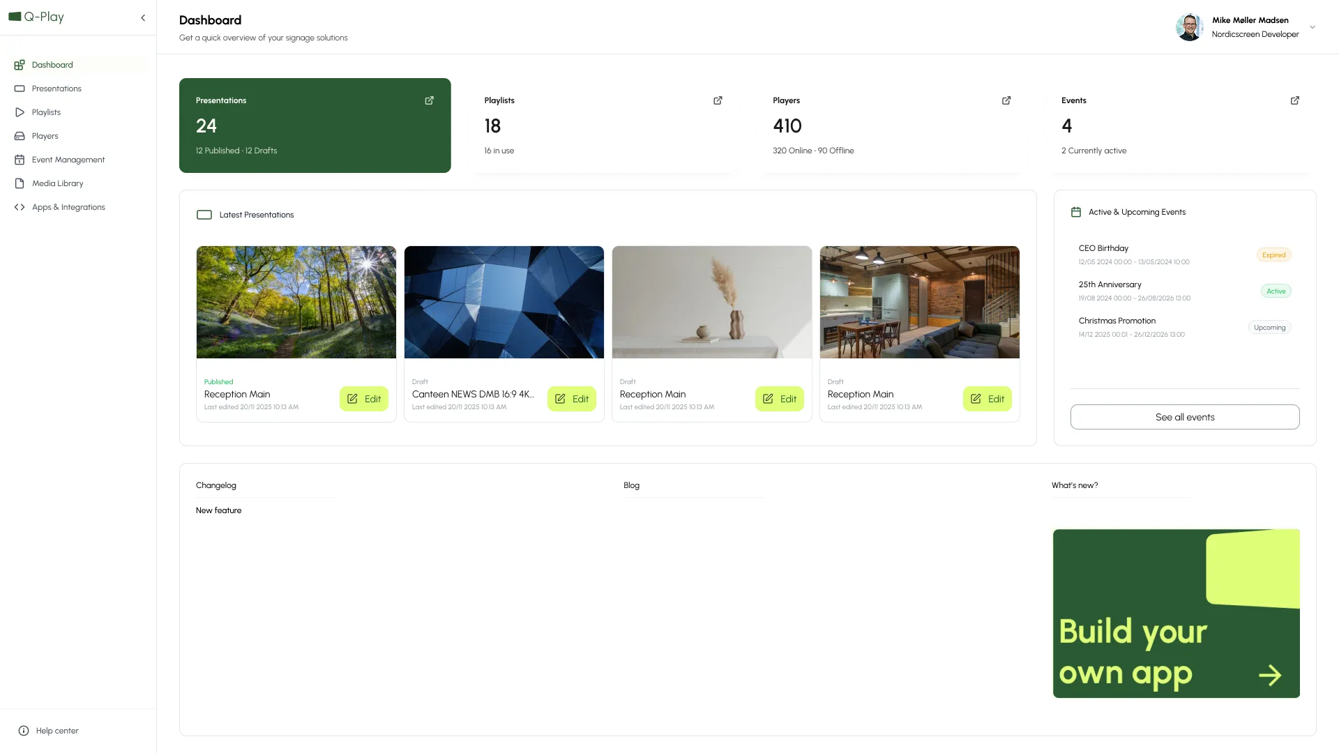 Q-Play Dashboard app UI