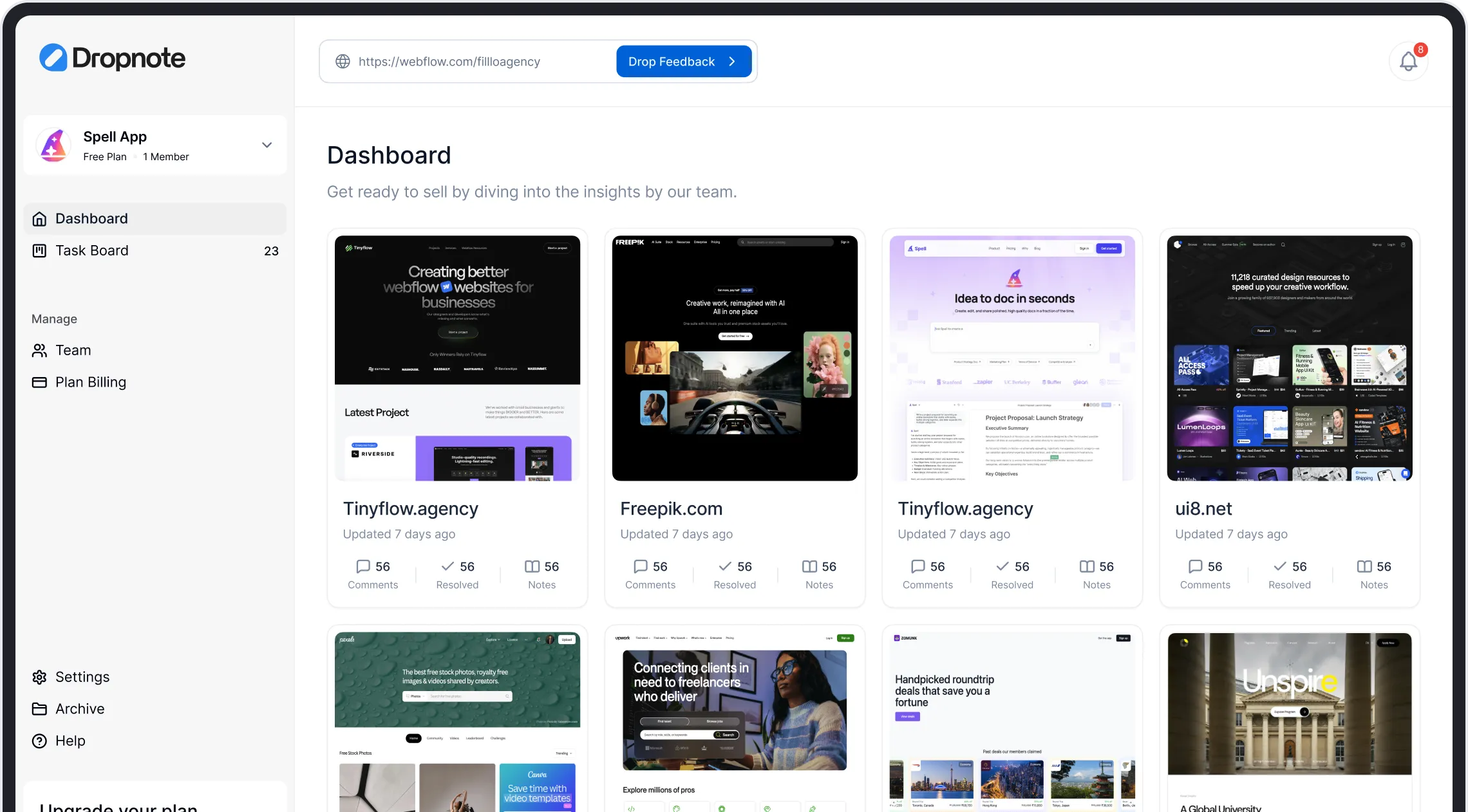 Dropnote dashboard - a visual feedback tool for live websites