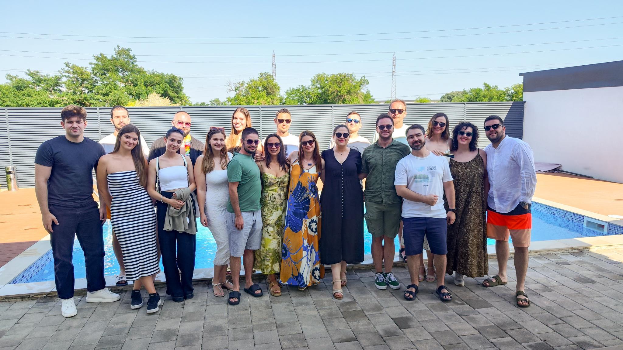 large group of people at summer enyojing pool