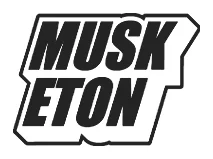 Black and white stylized text reading 'MUSKETON' in bold capital letters within an irregular polygon border.