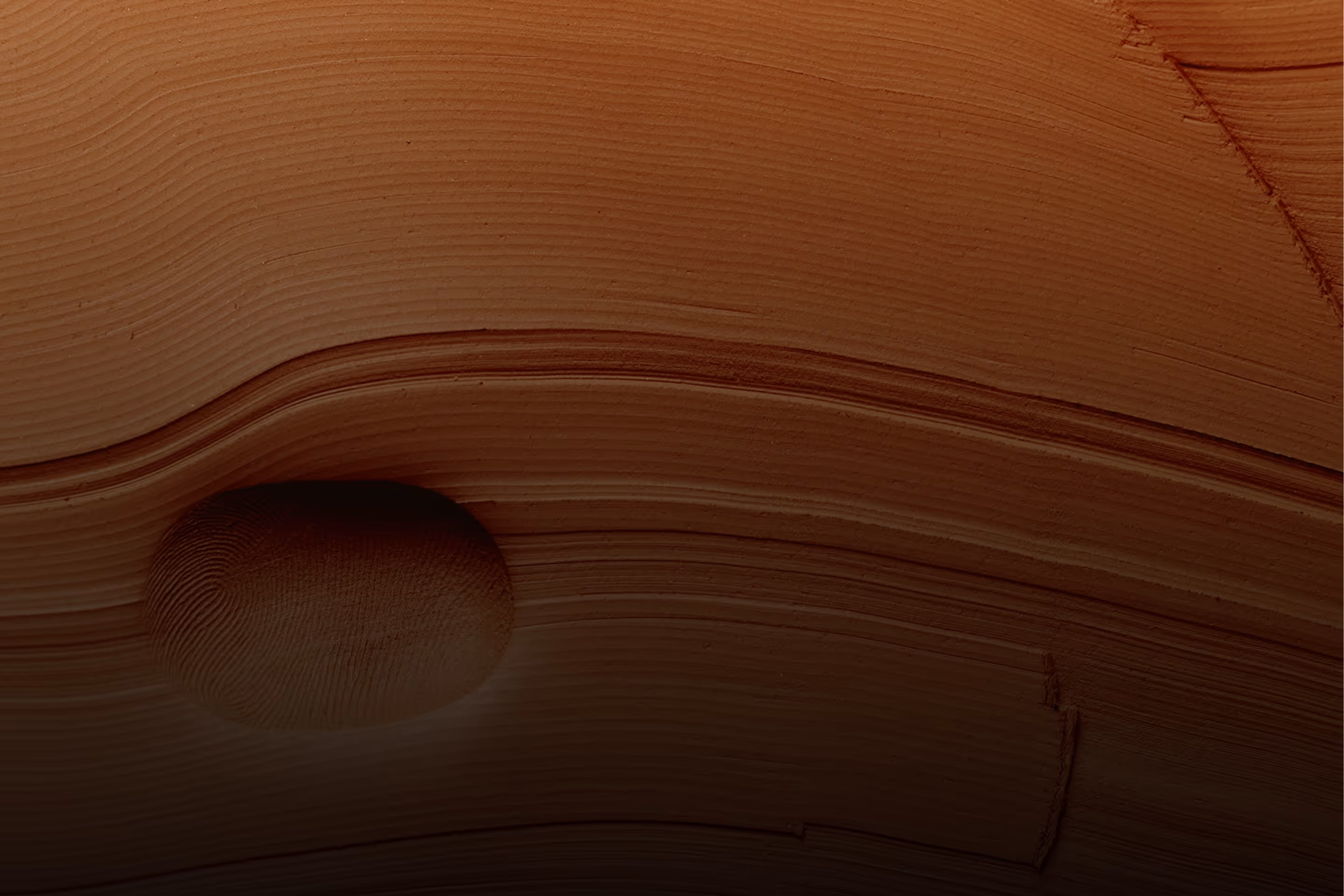 Close-up of layered sandstone rock formation with smooth curves and rounded hollow.