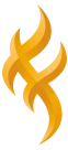 Stylized orange and yellow flame-like abstract symbol on a white background