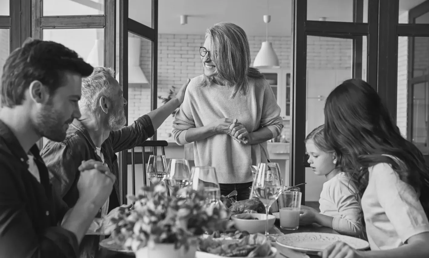 Family happily enjoying dinner
