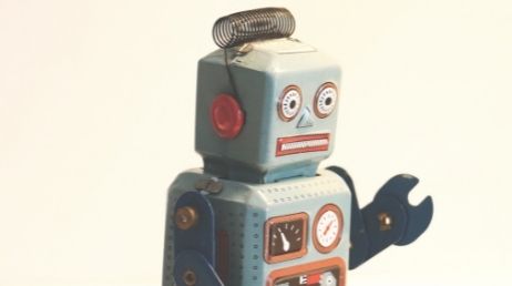 Vintage robot with expressive face and dials