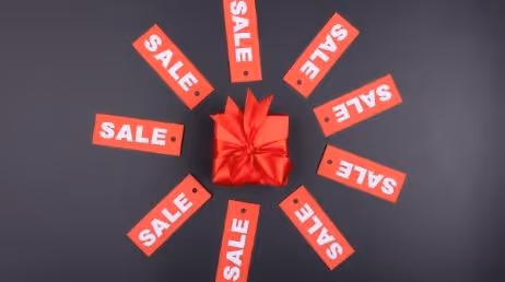 Sale tags with a gift package