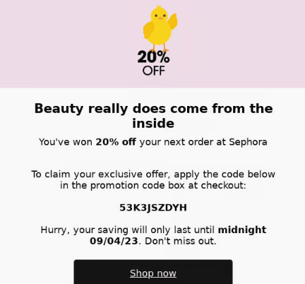 20% off Sephora discount offer with promo code