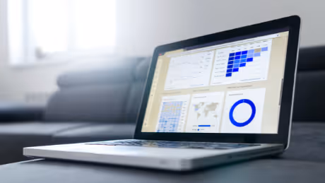 Data analytics dashboard on a laptop screen
