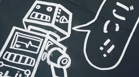 sketch of speaking Robot illustration on a wall