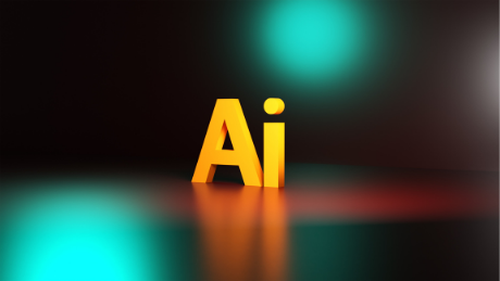 3D yellow Ai text on dark gradient background