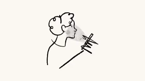 Minimalist line drawing of person speaking into mic