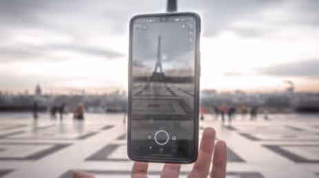 Phone capturing Eiffel Tower in Paris through camera app